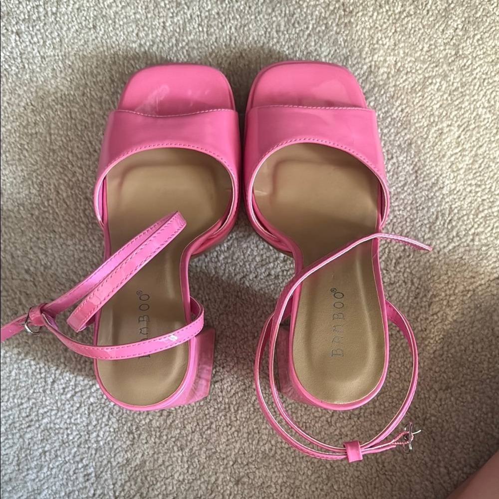 BAMBOO Pink Heels with Ankle Strap